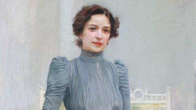 Clotilde in a Grey Dress